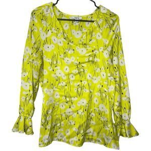 |EUC| BAR III Yellow Floral Peplum Sleeve Blouse